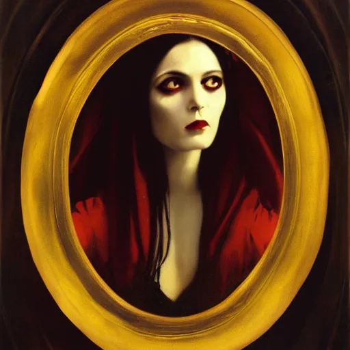 Prompt: A beautiful painting of a lady vampire, victorian, dracula, ominous, oil on canvas, photorealism, Johann Heinrich Füssli, irwin penn, high definition, soft light