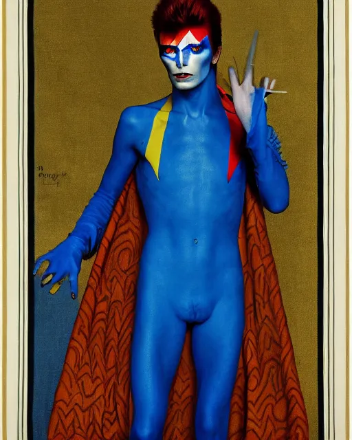 Image similar to david bowie as ziggy stardust by jean auguste dominique ingres, labyrinthine, sacred, mystical