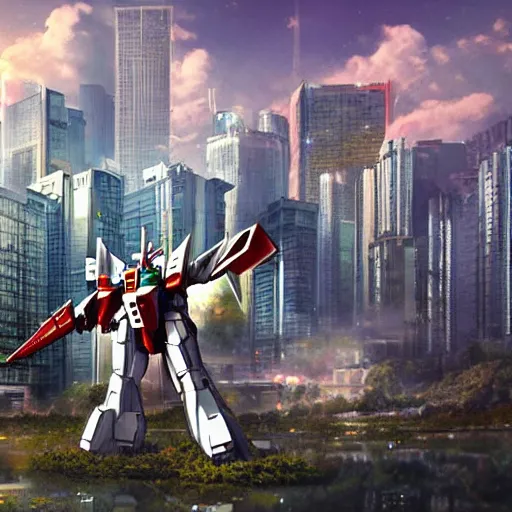 Image similar to realistic building, monster, shenzhen, wide landscape, eva, gundam