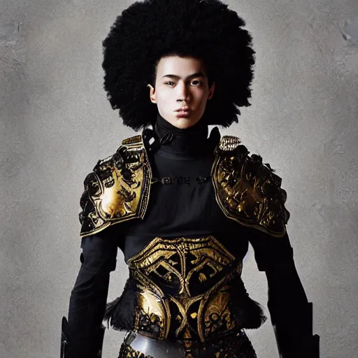 Image similar to a portrait of a beautiful young male wearing an alexander mcqueen armor made of black hair , photographed by andrew thomas huang, artistic