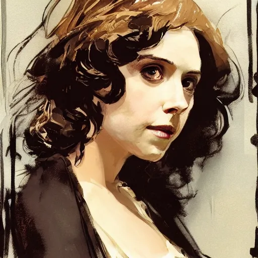 Image similar to alison brie as john snow, closed eyes, intricate, elegant, highly detailed, greg manchess, mucha, liepke, ruan jia, jeffrey catherine jones, ridley scott