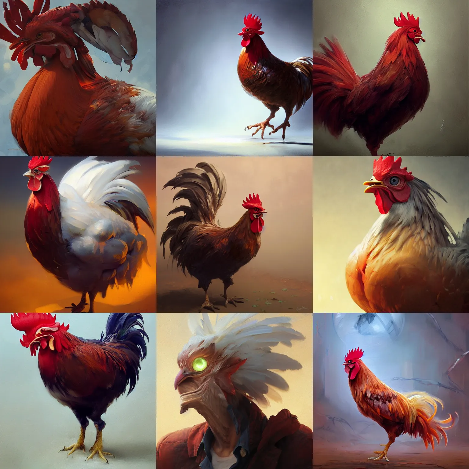 Prompt: expressive oil painting of rooster voltorb hybrid, smooth, by yoshitaka amano, by greg rutkowski, by jeremyg lipkinng, by artgerm, digital art, octane render