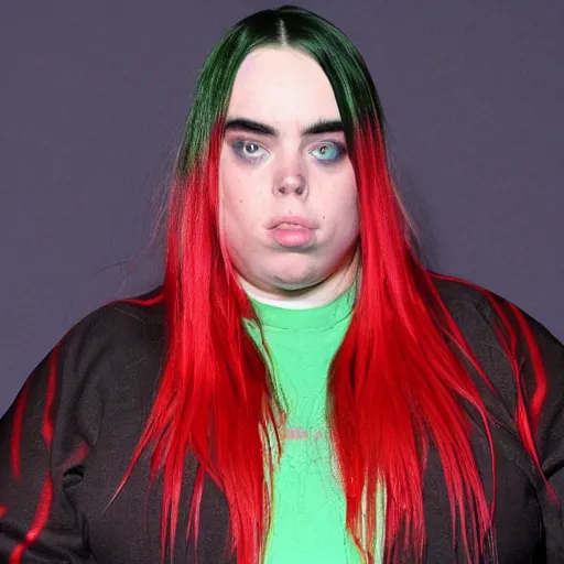 Image similar to morbidly obese billie eilish transforming into a hulk