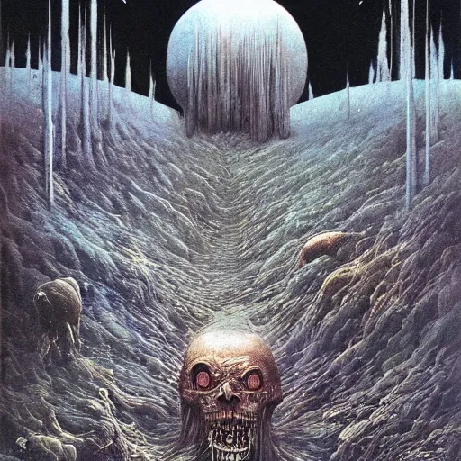 Prompt: Cover of Heavy Metal - The Worlds Greatest Illustrated Magazine in 1985 by Beksinski