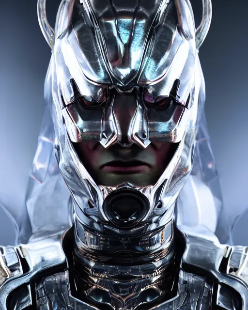 Prompt: a dark sci fi close up portrait of a demon emperor wearing futuristic sci fi armor made of metal plates surrounded by floating spheres, cinematic lighting, smooth, high detail, dark fantasy, unreal engine, octane render, by vitaly bulgarov artstation, golden rule, sense of action, fog volumes, vivid color glow, post processing, cgsociety