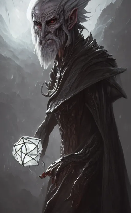 Prompt: legendary creepy dark elf wizard, highly detailed, d & d, fantasy, highly detailed, digital painting, trending on artstation, concept art, sharp focus, illustration, global illumination, ray tracing, realistic shaded, art by artgerm and greg rutkowski and fuji choko and viktoria gavrilenko and hoang lap