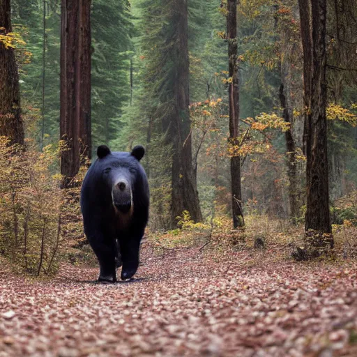 Image similar to A 4k photograph of an photogenic giant short-faced bear walking through a forest full of foilage