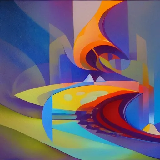 Image similar to a painting in the style of stanton macdonald - wright and in the style of stephen hickman.