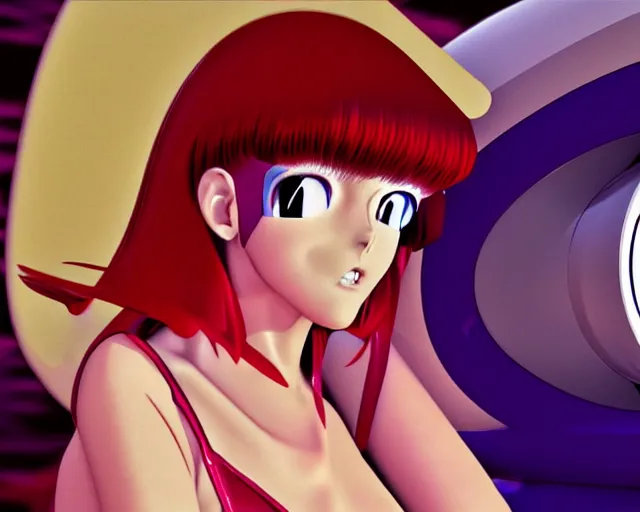 Image similar to vintage CGI 80s anime, Amiga Lightwave 3D, Video Toaster, manga woman render