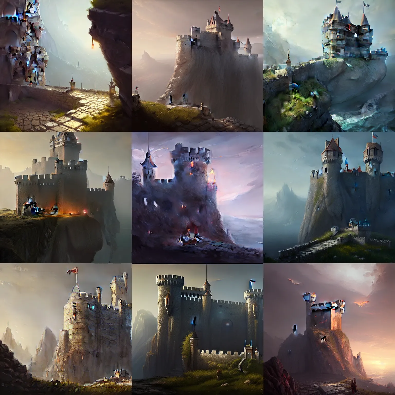 Image similar to Castle on the rock, Unreal Engine, Greg Rutkowski, ArtStation