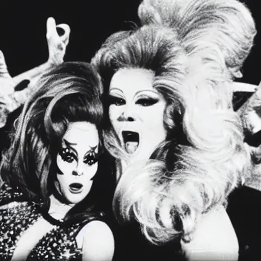 Prompt: VHS footage of a drag mother serving cunt on live television