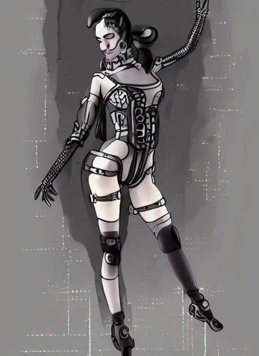 Prompt: beautiful female cyberpunk girl ballerina zeen art style