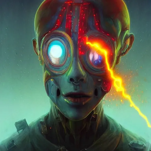 Image similar to medium shot of a ghostly transparent yellow lightning elemental humanoid with red and blue goggles shooting lightning bolt, cyberpunk concept art by pete mohrbacher and seb mckinnon and beksinski and josan gonzales, digital art, highly detailed, intricate, sci-fi, sharp focus, Trending on Artstation HQ, deviantart, unreal engine 5, 4K UHD image