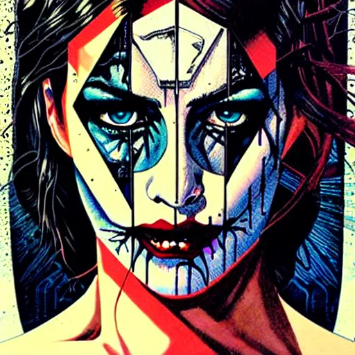 Image similar to a portrait of horror tarot card intricate details by MARVEL comics and Sandra Chevrier
