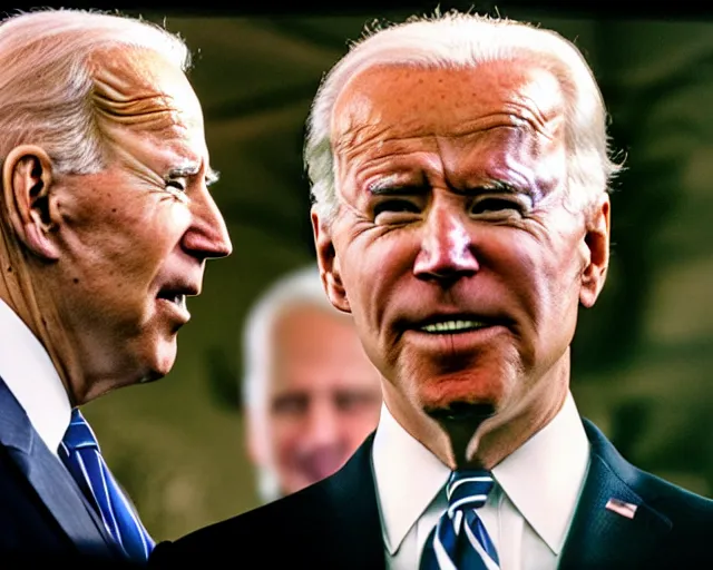 Image similar to president joe biden face to face with president joe biden, nikon 3 5 mm, photograph