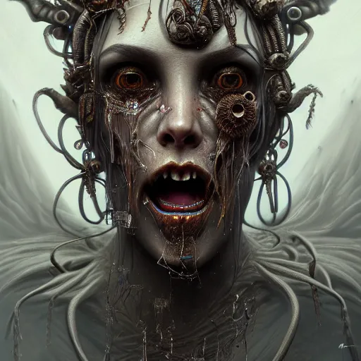 Image similar to terrifying unholy crying ghost, very detailed face, detailed features, fantasy, circuitry, explosion, dramatic, intricate, elegant, highly detailed, digital painting, artstation, concept art, smooth, sharp focus, illustration, art by Gustave Dore, octane render