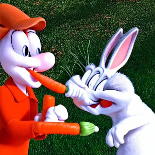 Image similar to jerma 9 8 5 and bugs bunny eating carrots together
