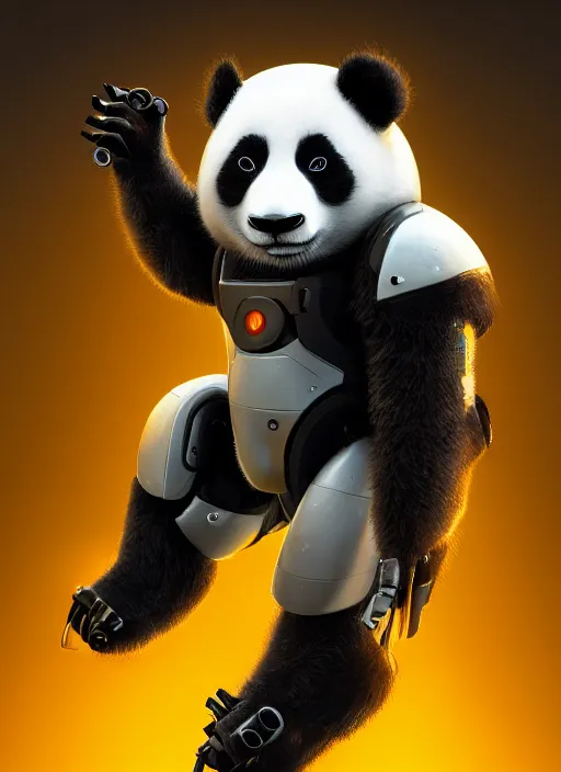 Image similar to minimalistic mech panda android, naturel, hyper detailed, digital art, trending in artstation, cinematic lighting, studio quality, smooth render, unreal engine 5 rendered, octane rendered, art style by klimt and nixeu and ian sprigger and wlop and krenz cushart