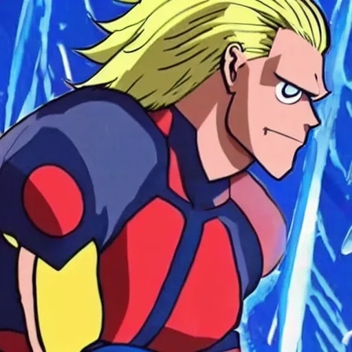 Image similar to strong man with beautiful style and balding head hero all might style