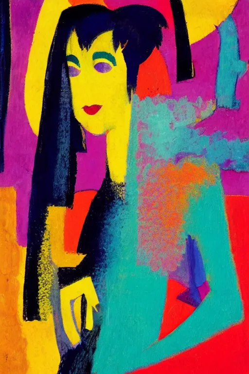 Prompt: girl in a dress, city morning, abstract, rich details, modern composition, coarse texture, visible strokes, colorful, Kirchner, Gaughan, Caulfield, Aoshima, Earle