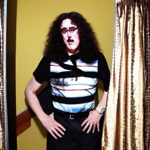 Prompt: Weird Al Yankovic looking at himself in the mirror.