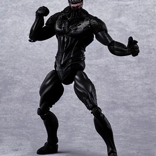 Image similar to action figure of Trump as Venom and shooting black web lines out of hair by Hasbro