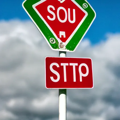 Prompt: stop sign, replace red with green