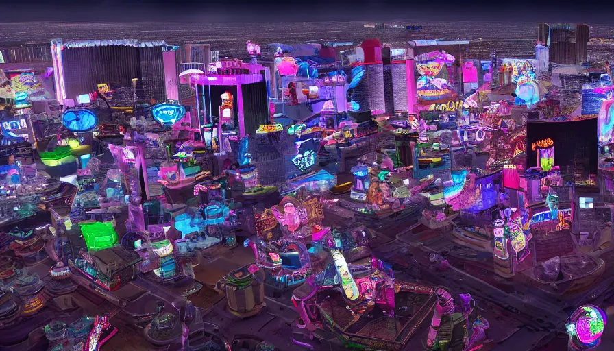 Prompt: Cinematic view of Futuristic Las Vegas with lots of neons and holograms, first person view, hyperdetailed, artstation, cgsociety, 8k