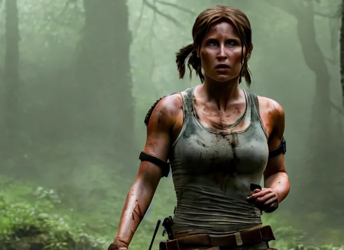 Image similar to film still of!!!! daisy edgar jones!!! as lara croft in new tomb raider movie, 8 k