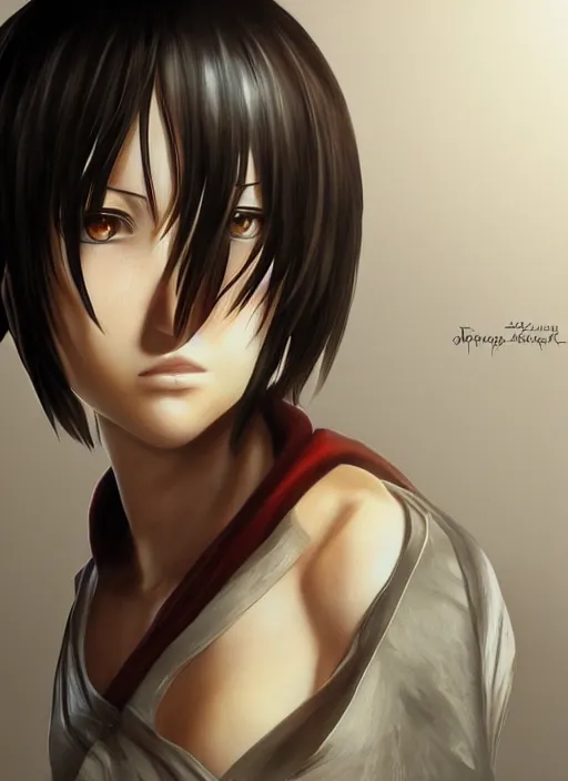 Image similar to Mikasa Ackerman hyper realistic 3D art style by Ian Spriggs