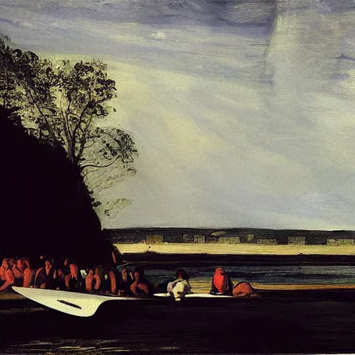 Image similar to “ surfing on the hudson river, hudson river school, by george bellows ”