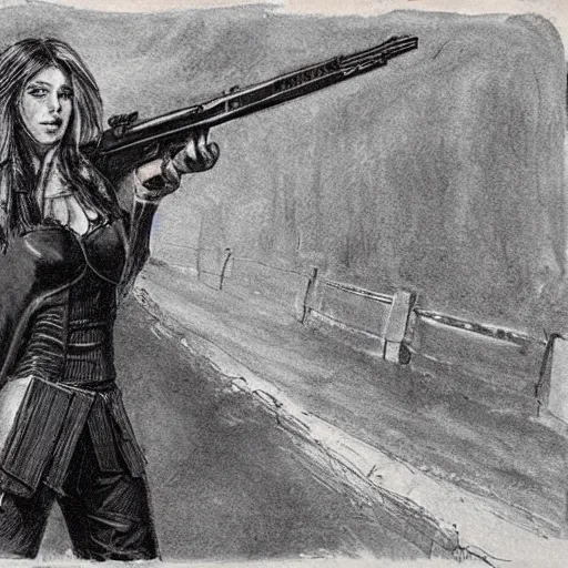 Image similar to doomgirl stands with a shotgun in her hands near the adm gates, realism, proportions, quality