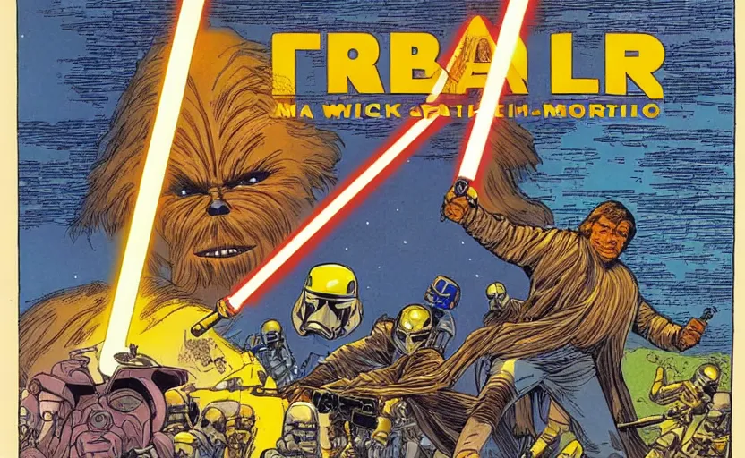 Prompt: Star Wars by Frank Miller Moebius