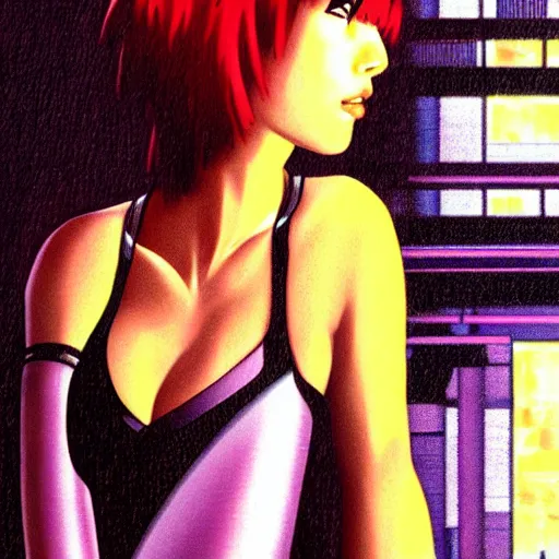 Prompt: Motoko Kusanagi in Blade Runner, highly detailed, sharp focus, illustration