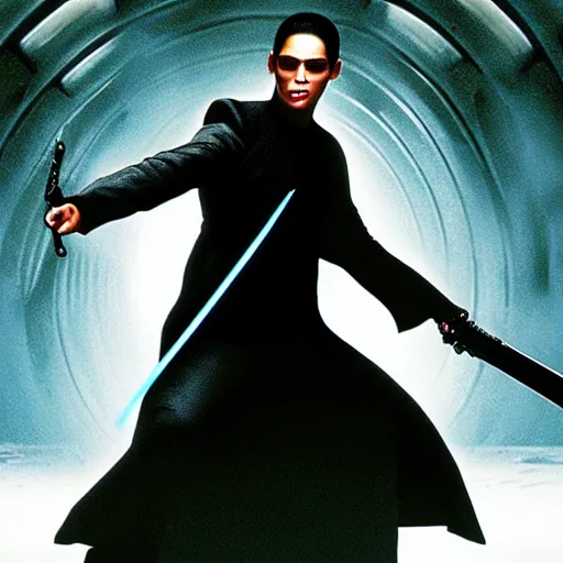 Prompt: Neo from matrix become the jedi
