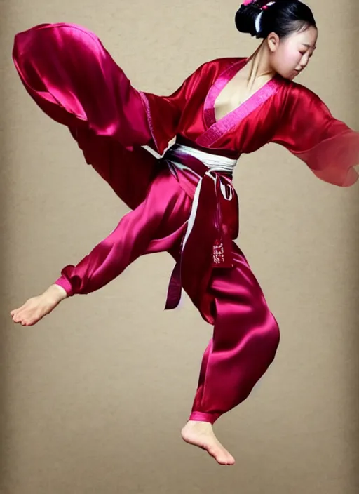 Image similar to full body portrait of a dancer throwing silk belts, feet, barefoot, full body, tanned, vivacious, athletic, hanfu, chinese ribbon dance, wide ribbons, silk belt, wuxia, martial arts, ming dynasty, detailed, realistic face, anatomically accurate, fantasy illustration, deviantart, artstation, ghostblade, wlop.