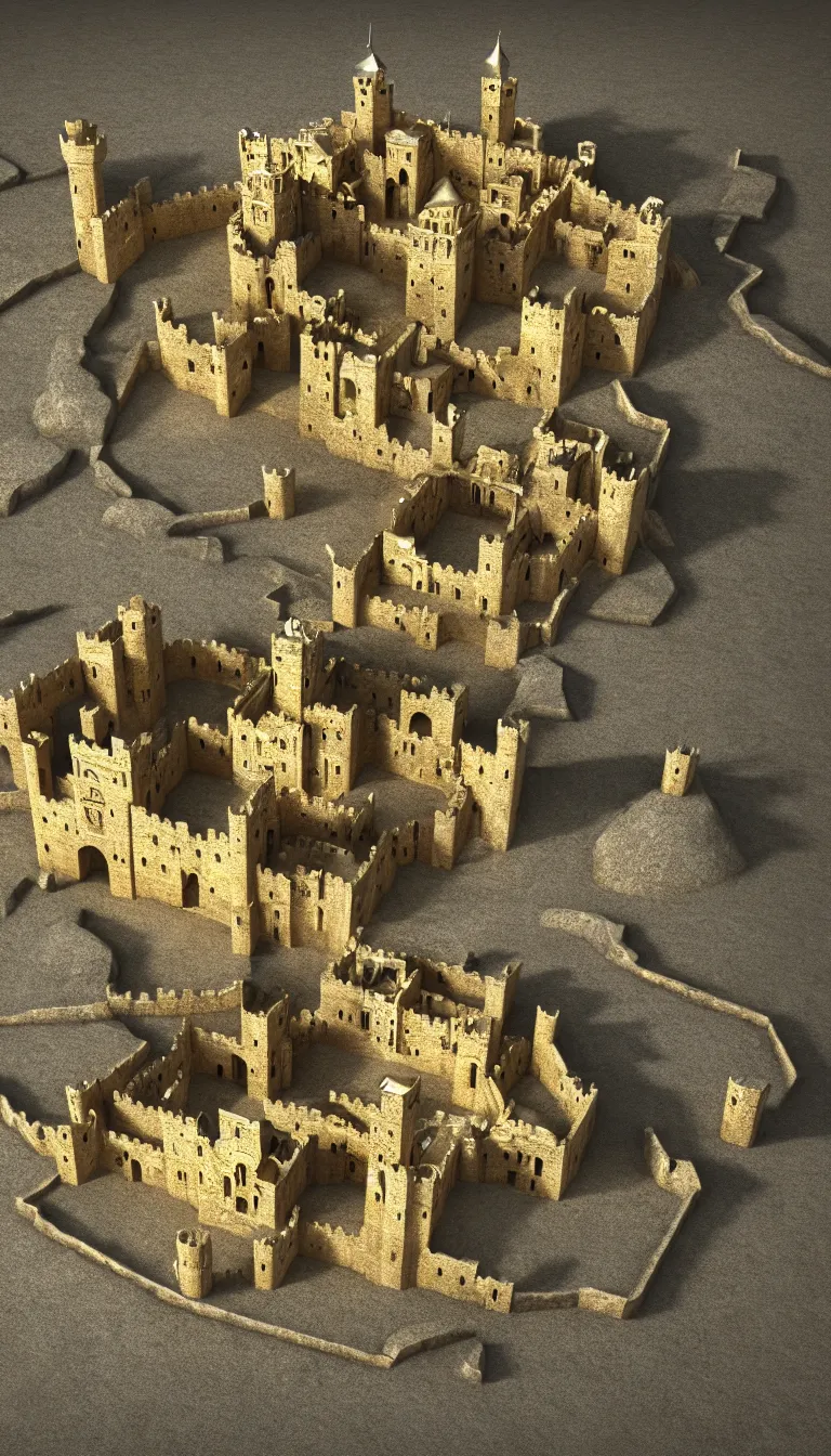 Prompt: highly detailed photo of ancient castle made of gold and silver in the middle of nowhere, hyper realistic, concept art, 8 k detail post - processing