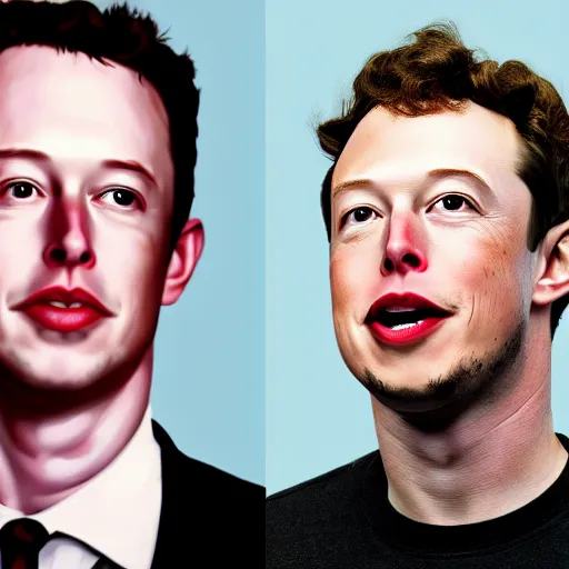 Prompt: half elon musk portrait half mark suckerberg portrait