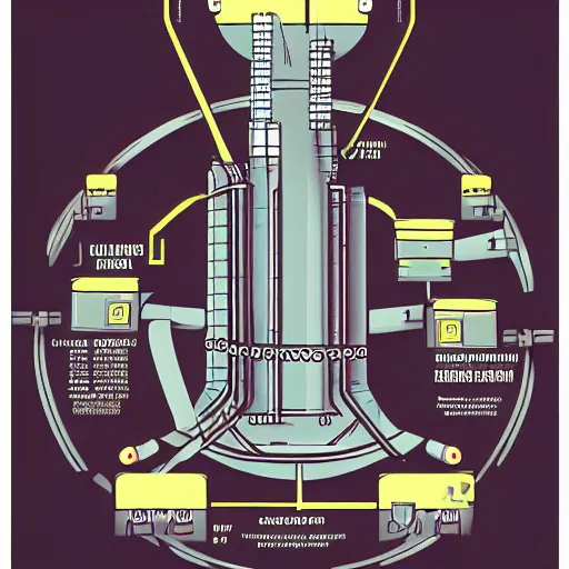 Prompt: illustration of the core of a nuclear reactor, by laurie greasley and james stokoe