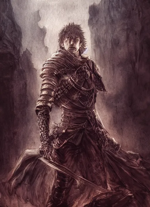 Image similar to portrait, the medieval hero, watercolor, dramatic lighting, cinematic, establishing shot, extremely high detail, foto realistic, cinematic lighting, pen and ink, intricate line drawings, by Yoshitaka Amano, Ruan Jia, Kentaro Miura, Artgerm, post processed, concept art, artstation, matte painting,