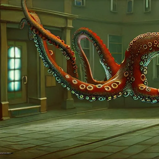 Image similar to hyperrealism photography supercomputer simulation of detailed octopus in the detailed ukrainian village in dramatic scene from movie the big lebowski ( 1 9 9 8 ) by taras shevchenko