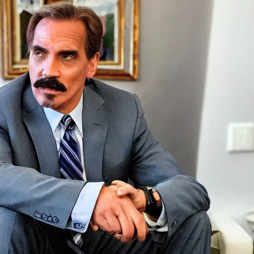 Image similar to mike lindell sitting next to hunter biden on dingy couch in a crackhouse smoking crack