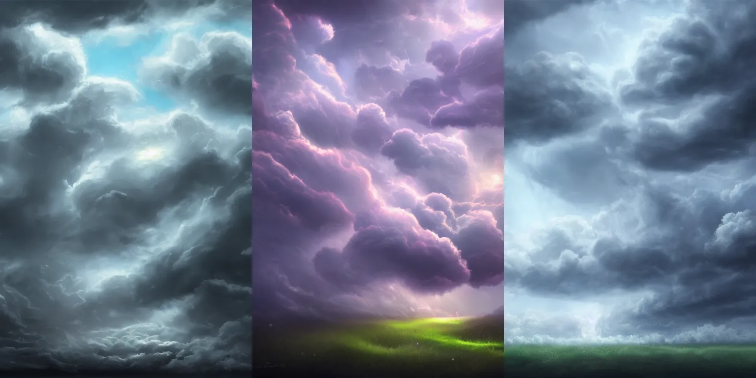 Prompt: Clouds. Storm. Key. Fantasy, digital painting, HD, 4k, detailed, artwork, bloom, lighting.