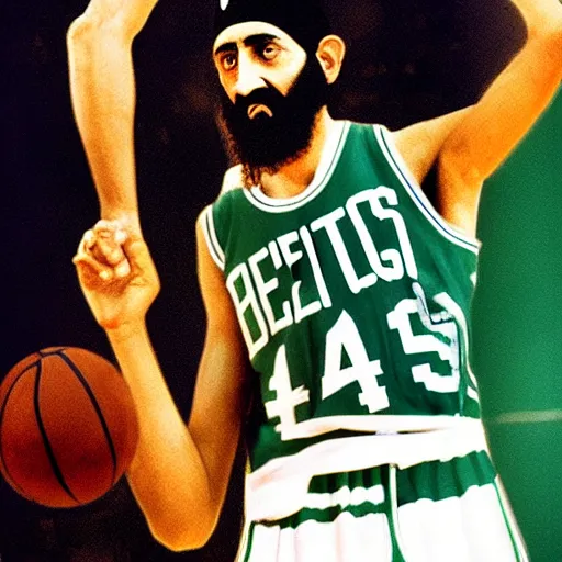 Image similar to facial portrait of osama bin laden shooting free throws, boston celtics