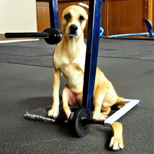 Image similar to a dog lifting weight