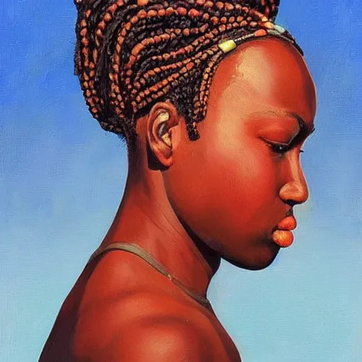 Image similar to “sango God of thunder plaited hair beads cowry Nigerian lightning facial details proportionate dark skinned symmetrical digital art oil painting Edward hooper”