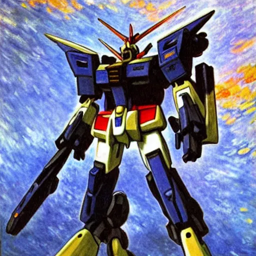 Image similar to A Gundam mech from Mobile Suit Gundam painted by Claude Monet