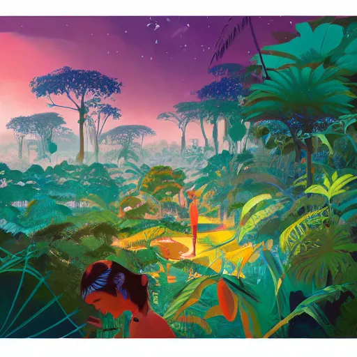 Image similar to painting of the jungle by victo ngai and malika favre, by rhads, makoto shinkai, madgwick, masterpiece, contest award winner