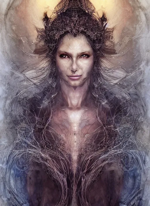 Image similar to portrait, the mystical sage woman who opens the door to the dream realms, watercolor, dramatic lighting, cinematic, establishing shot, extremely high detail, foto realistic, cinematic lighting, pen and ink, intricate line drawings, by Yoshitaka Amano, Ruan Jia, Kentaro Miura, Artgerm, post processed, concept art, artstation, matte painting, style by eddie mendoza, raphael lacoste, alex ross