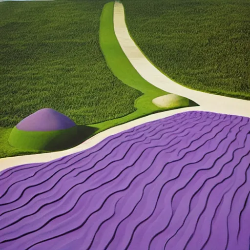 Image similar to a thousand beds on the beach by Storm Thorgerson, purple color scheme